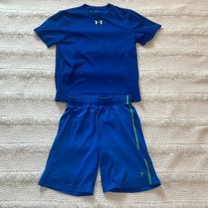 Under armour top Short sleeve blue & athletic shorts Boy sz M 8 Medium